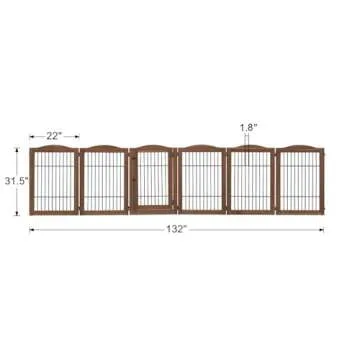 unipaws 132" Extra Wide Dog Gate and Pet Playpen, Free Standing Tall Dog Fence with Walk Through Door, Dog Barriers for Home, Use as Indoor Dogs Cats Pen, Rabbit Pen, Walnut