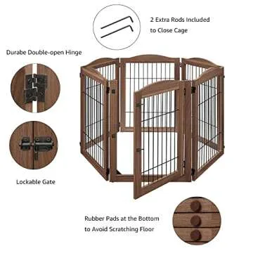unipaws 132" Extra Wide Dog Gate and Pet Playpen, Free Standing Tall Dog Fence with Walk Through Door, Dog Barriers for Home, Use as Indoor Dogs Cats Pen, Rabbit Pen, Walnut