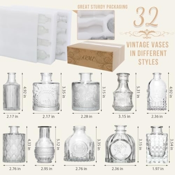 Arme Glass Bud Vase Set of 32 Pcs for Elegant Décor