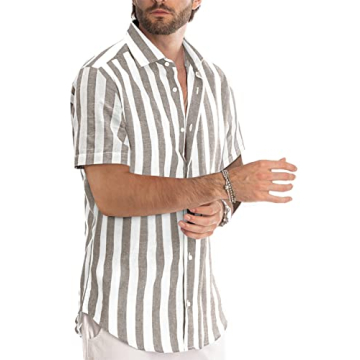 Stylish JMIERR Men's Striped Summer Button-Up Shirt