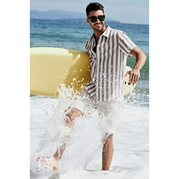 Stylish JMIERR Men's Striped Summer Button-Up Shirt