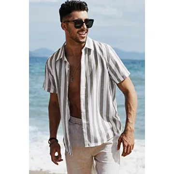Stylish JMIERR Men's Striped Summer Button-Up Shirt