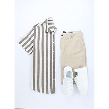Stylish JMIERR Men's Striped Summer Button-Up Shirt