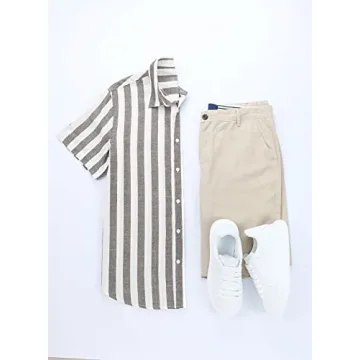 Stylish JMIERR Men's Striped Summer Button-Up Shirt