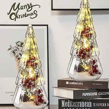 15in Glass Christmas Tree Set with LED Lights - 2 PCS