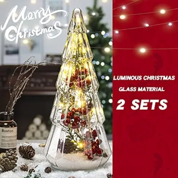15in Glass Christmas Tree Set with LED Lights - 2 PCS