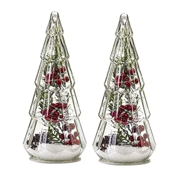 15in Glass Christmas Tree Set with LED Lights - 2 PCS