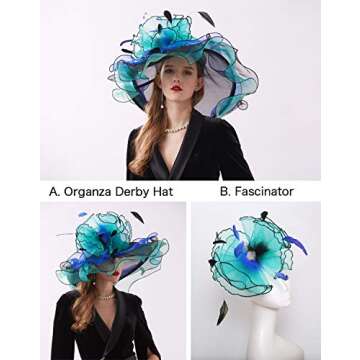 RZTA Women's Kentucky Derby Church Dress Hat Wide Brim Leaf Flower Bridal Shower Hat F1 Green