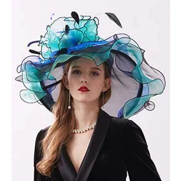 RZTA Women's Kentucky Derby Church Dress Hat Wide Brim Leaf Flower Bridal Shower Hat F1 Green