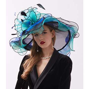 RZTA Women's Kentucky Derby Church Dress Hat Wide Brim Leaf Flower Bridal Shower Hat F1 Green