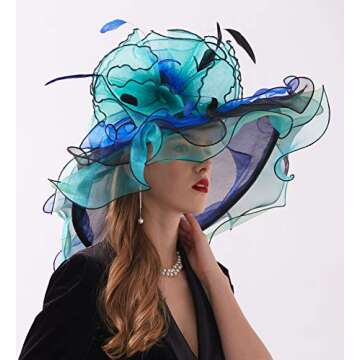 RZTA Women's Kentucky Derby Church Dress Hat Wide Brim Leaf Flower Bridal Shower Hat F1 Green