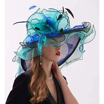 RZTA Women's Kentucky Derby Church Dress Hat Wide Brim Leaf Flower Bridal Shower Hat F1 Green