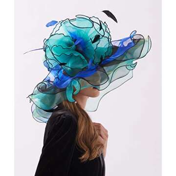 RZTA Women's Kentucky Derby Church Dress Hat Wide Brim Leaf Flower Bridal Shower Hat F1 Green