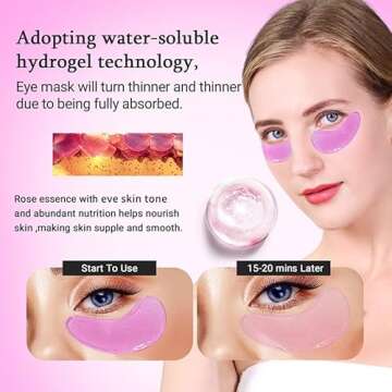 PEAUAMIE Under Eye Patchs Rose Eye Mask for Dark Circles and Puffiness Wrinkle Eye Bags 30 Pairs