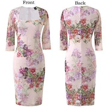 VFSHOW Womens Work Business Square Neck Bodycon Dress Office Retro Elegant Slim Fitted Pencil Sheath Dress