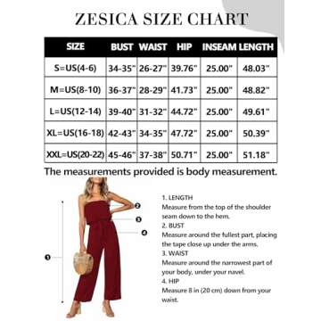 ZESICA Women's Casual Off Shoulder Solid Color Strapless Belted Wide Leg Jumpsuit Romper,Wine,Medium