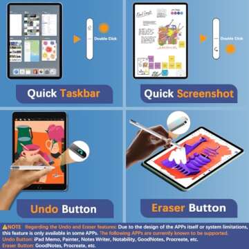 HOU Pencil for iPad Air 13/11 2024, Quick Undo & Eraser, Hidden Charging Port, Compatible with iPad 10/9/8/7/6, Air 13''/11''/5/4/3, Pro 11''/12.9'' 6/5/4/3, Mini 6/5[2 Tip Replace][Tilt Sensitivity]