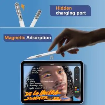 HOU Pencil for iPad Air 13/11 2024, Quick Undo & Eraser, Hidden Charging Port, Compatible with iPad 10/9/8/7/6, Air 13''/11''/5/4/3, Pro 11''/12.9'' 6/5/4/3, Mini 6/5[2 Tip Replace][Tilt Sensitivity]