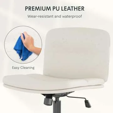 FLEXISPOT Cross Legged Office Chair Armless Desk Chair Comfy Wide Seat Criss Cross Chair with Wheels Vanity Chair for Living Room Bedroom Study Room(White Light Beige)