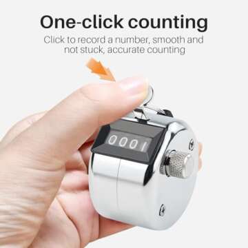 FOORIR Clicker Counter Metal Handheld Tally Counter, Manual Mechanical 4 Digit Number Click Pitch Co...