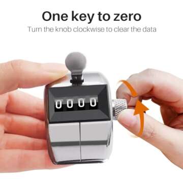 FOORIR Clicker Counter Metal Handheld Tally Counter, Manual Mechanical 4 Digit Number Click Pitch Counter Clicker, One Hand Counter Clicker, Spinning Restore