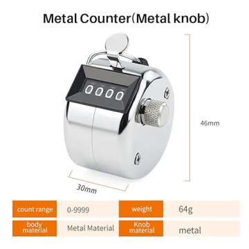 FOORIR Clicker Counter Metal Handheld Tally Counter, Manual Mechanical 4 Digit Number Click Pitch Counter Clicker, One Hand Counter Clicker, Spinning Restore