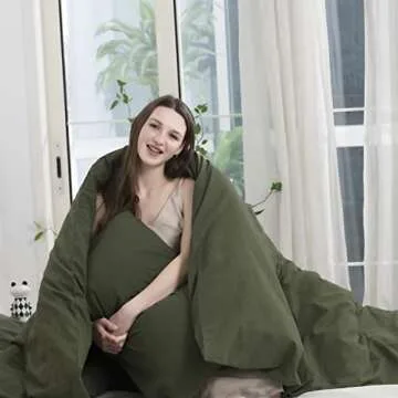 ECOCOTT 3 Pieces Duvet Cover King 100% Washed Cotton 1 Duvet Cover with Zipper and 2 Pillowcases, Ultra Soft and Easy Care Breathable Cozy Simple Style Bedding Set (Avocado Green)