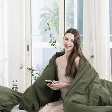 ECOCOTT 3 Pieces Duvet Cover King 100% Washed Cotton 1 Duvet Cover with Zipper and 2 Pillowcases, Ultra Soft and Easy Care Breathable Cozy Simple Style Bedding Set (Avocado Green)