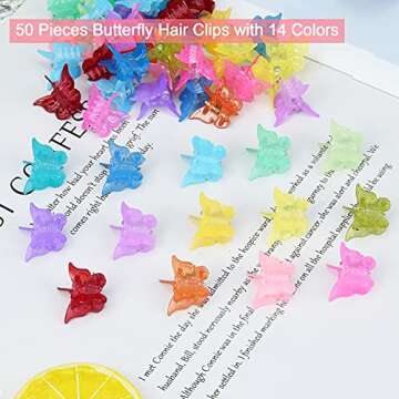 EAONE Glossy Mini Butterfly Clips, Colorful Mini Hair Claw Clip for Girls and Women, 90s Y2K Cute Hair Styling Accessories, More than 10 Asscorted Colors, Set of 50