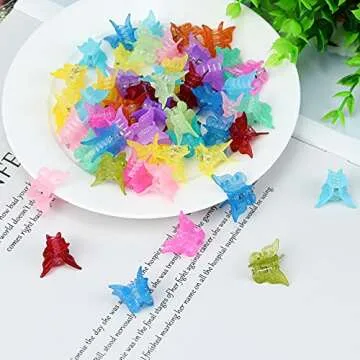EAONE Glossy Mini Butterfly Clips, Colorful Mini Hair Claw Clip for Girls and Women, 90s Y2K Cute Hair Styling Accessories, More than 10 Asscorted Colors, Set of 50