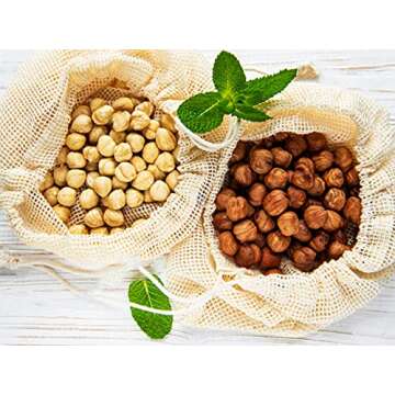 Produce Bags for Valentines Day| Storage Bags with Drawstrings | Cotton Mesh Bags for Vegetables, Fruit,Onion & Grocery Shopping| Reusable Food Bag| Cloth Shoe Bags|6 Pack 10"x18" Large - Natural