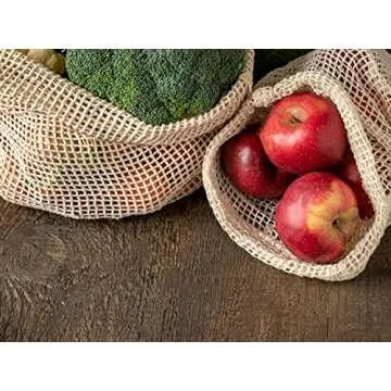 Produce Bags for Valentines Day| Storage Bags with Drawstrings | Cotton Mesh Bags for Vegetables, Fruit,Onion & Grocery Shopping| Reusable Food Bag| Cloth Shoe Bags|6 Pack 10"x18" Large - Natural