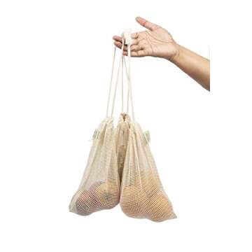 Produce Bags for Valentines Day| Storage Bags with Drawstrings | Cotton Mesh Bags for Vegetables, Fruit,Onion & Grocery Shopping| Reusable Food Bag| Cloth Shoe Bags|6 Pack 10"x18" Large - Natural