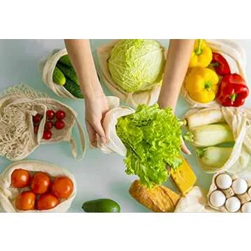 Produce Bags for Valentines Day| Storage Bags with Drawstrings | Cotton Mesh Bags for Vegetables, Fruit,Onion & Grocery Shopping| Reusable Food Bag| Cloth Shoe Bags|6 Pack 10"x18" Large - Natural