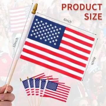 12 pcs 4x6 Inch American Flags on Sticks, Mini Handheld US Flags Stick with Solid Wooden Pole Safety Spear Tip for Yard, Memorial Day, Independence Day Decoration,4th of July Outdoor Decor