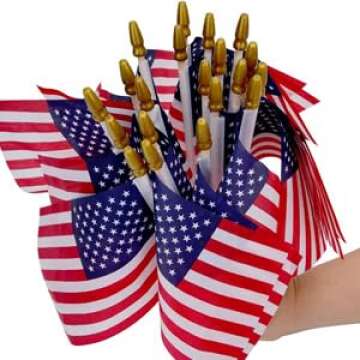 12 pcs 4x6 Inch American Flags on Sticks, Mini Handheld US Flags Stick with Solid Wooden Pole Safety Spear Tip for Yard, Memorial Day, Independence Day Decoration,4th of July Outdoor Decor
