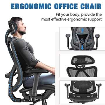SUNNOW Ergonomic Office Chair, Mesh Computer Desk Chair with Adjustable Lumbar Support, Armrest, Headrest - High Back Executive Task Chair for Office, Home, Gaming