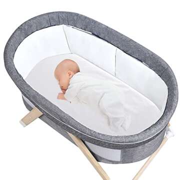 Bassinet Sheets Waterproof 2 Pack Bassinet Mattress Protector Cotton Fitted Cradle Sheets Set for Oval Rectangle Hourglass Mattres, Soft Breathable Bassinet Mattress Pad Cover Baby Girl Boy, White