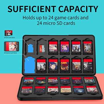 Switch Game Case Holder with 24 Cartridge Slots and 24 Micro SD Card Storage, Slim Portable Game Org...