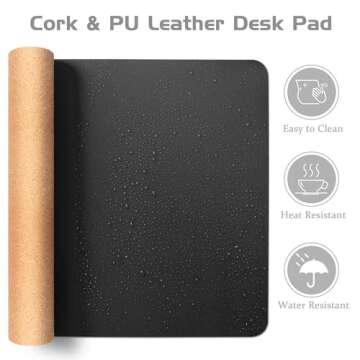 Aothia Dual-Sided Desk Pad - 25.6x13.7 inches Leather Desk Mat, Natural Cork Desk Pad Protector, Lar...