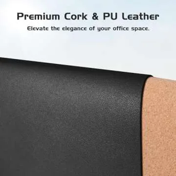 Aothia Dual-Sided Desk Pad - 25.6x13.7 inches Leather Desk Mat, Natural Cork Desk Pad Protector, Large Mouse Pad for Desk, Waterproof Desk Blotter Pad, Desk Writing Pad for Office Work/Home, Black