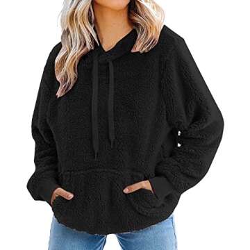 Oversized Fleece Hoodies for Women Dressy Casual Long Sleeve Loose Fuzzy Sweatshirts Winter Warm Cozy Plush Hooded Pullover Black