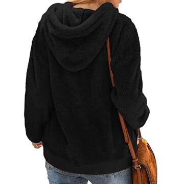 Oversized Fleece Hoodies for Women Dressy Casual Long Sleeve Loose Fuzzy Sweatshirts Winter Warm Cozy Plush Hooded Pullover Black