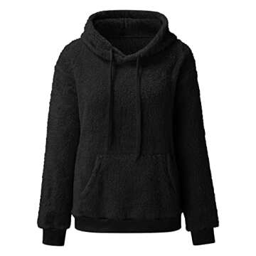 Oversized Fleece Hoodies for Women Dressy Casual Long Sleeve Loose Fuzzy Sweatshirts Winter Warm Cozy Plush Hooded Pullover Black