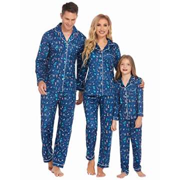 Ekouaer Christmas Family Matching Pajamas Long Sleeve Button Down Pj Set Festival Party Sleepwear,Navy Blue,Women,M