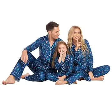 Ekouaer Christmas Family Matching Pajamas Long Sleeve Button Down Pj Set Festival Party Sleepwear,Navy Blue,Women,M