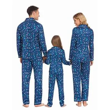 Ekouaer Christmas Family Matching Pajamas Long Sleeve Button Down Pj Set Festival Party Sleepwear,Navy Blue,Women,M