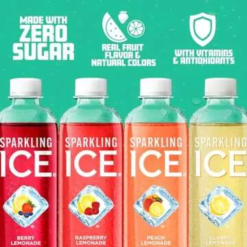 Sparkling Ice Lemonade Variety Pack, Flavored Sparkling Water, Zero Sugar, with Vitamins and Antioxidants, 17 fl oz, 12 count (Berry Lemonade, Raspberry Lemonade, Peach Lemonade, Classic Lemonade)