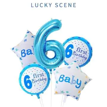 40 Inch Blue Number Balloons, Helium Mylar Foil Number Balloons for Birthdays, Number 6 Balloon for ...
