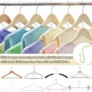 50 Pieces Hanger Connector Hooks Metal Hanger Extender Hooks Stable Clothes Hanger Connector for Different Clothes Hangers, 8.7 mm/0.35 Inch Hole Diameter,Gold